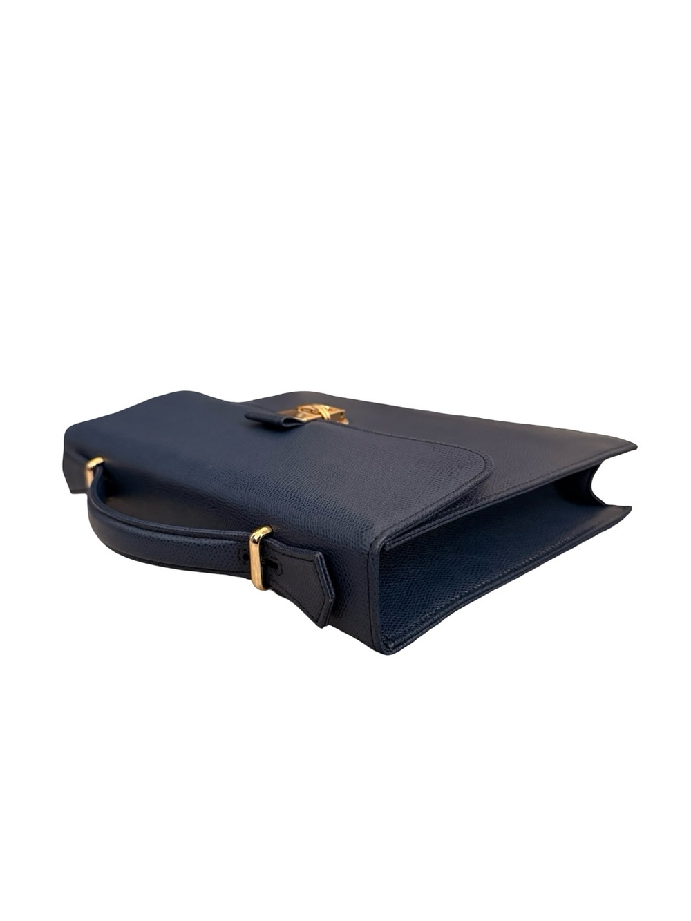 Vintage Yves Saint Laurent Navy Blue Leather Briefcase Top Handle Bag YSL - Picture 10 of 15